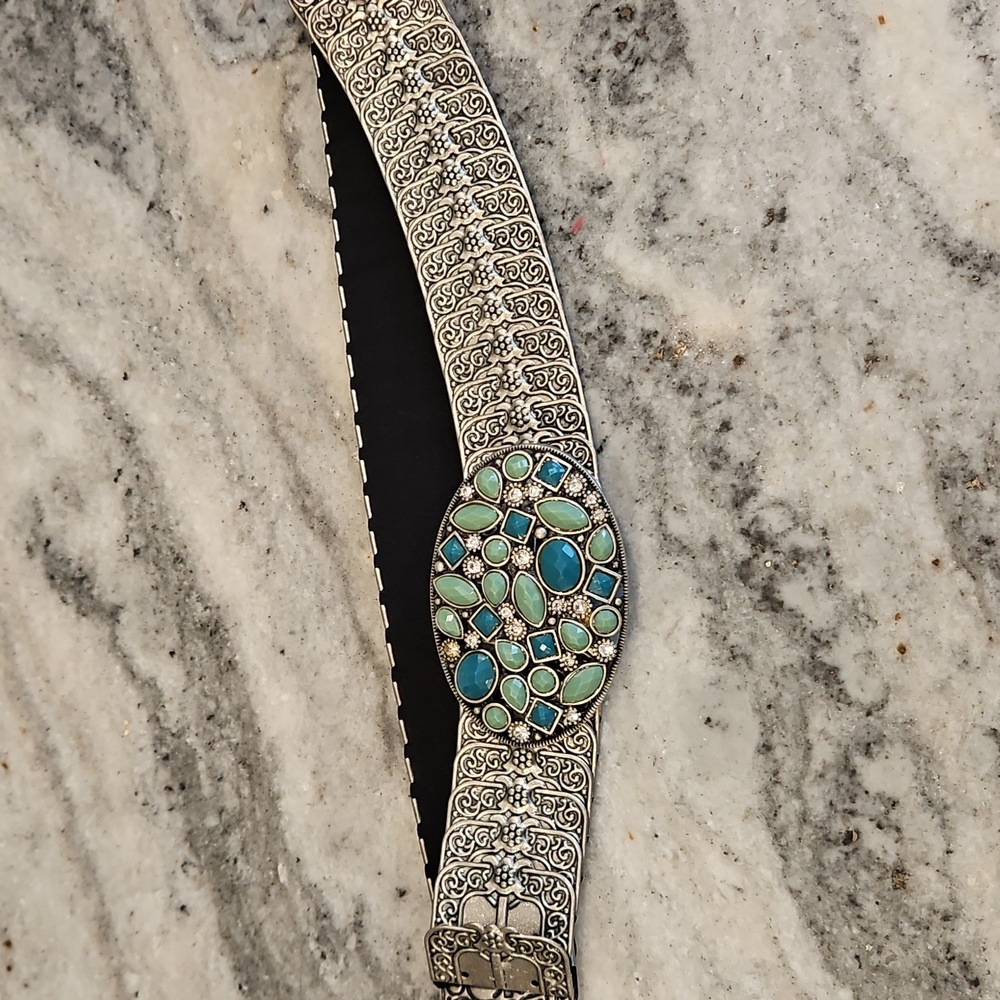Silver Gem, Western Boho elastic belt with clasp